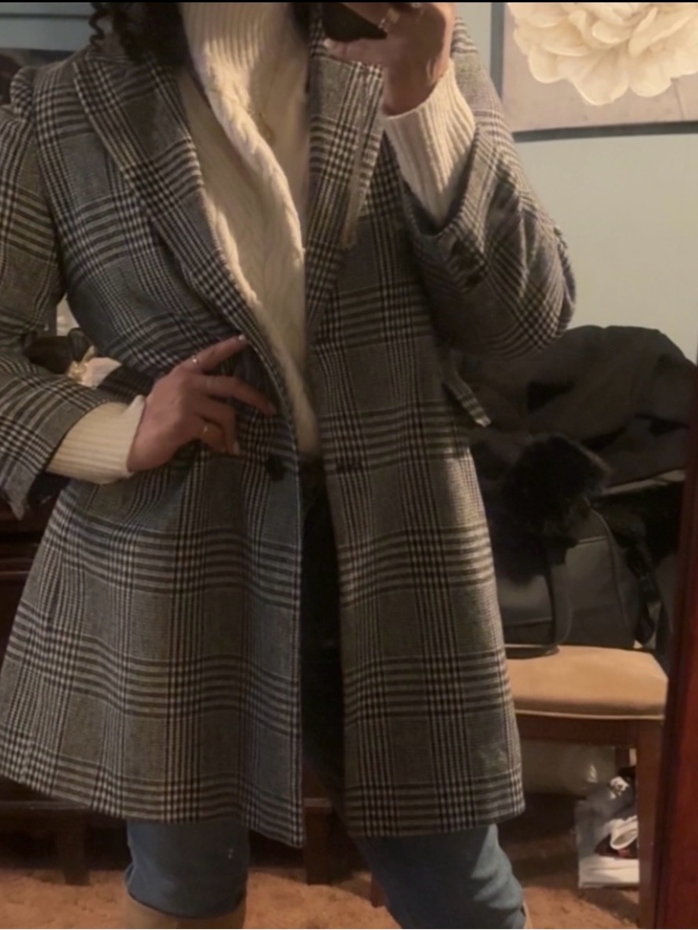 Primark Gray Plaid Single-Breasted Blazer Coat